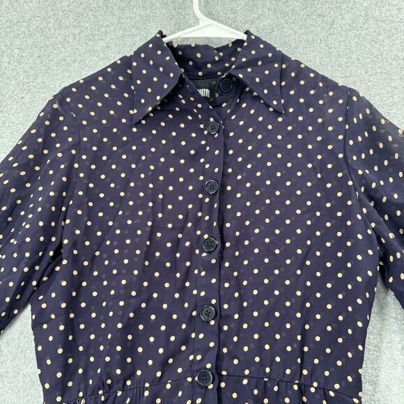 Reformation Romper Wmns 2 Viscose Polka Dot Button Front Jumpsuit Chiffon Navy - Picture 2 of 15